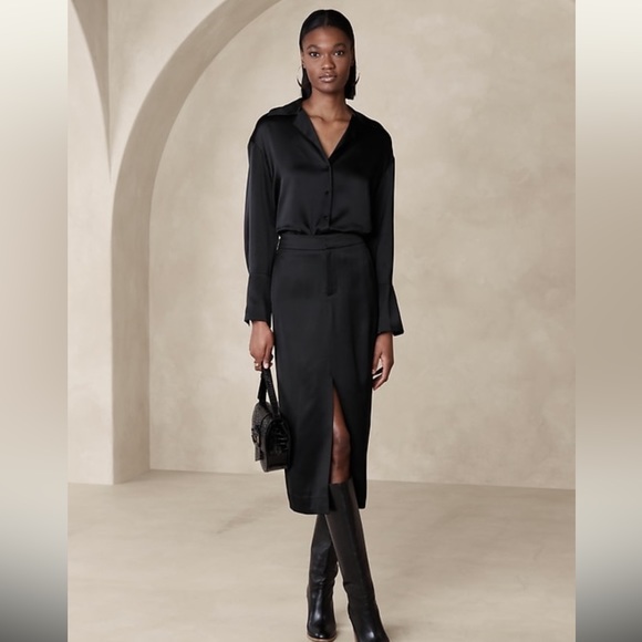 Banana republic Alix Satin Midi Skirt - Picture 2 of 9